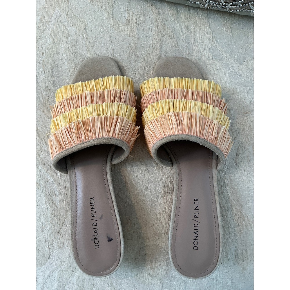 DONALD J. PLINER REISE WOMENS RAFIA FRINGE LEATHER SLIDE SANDALS 9